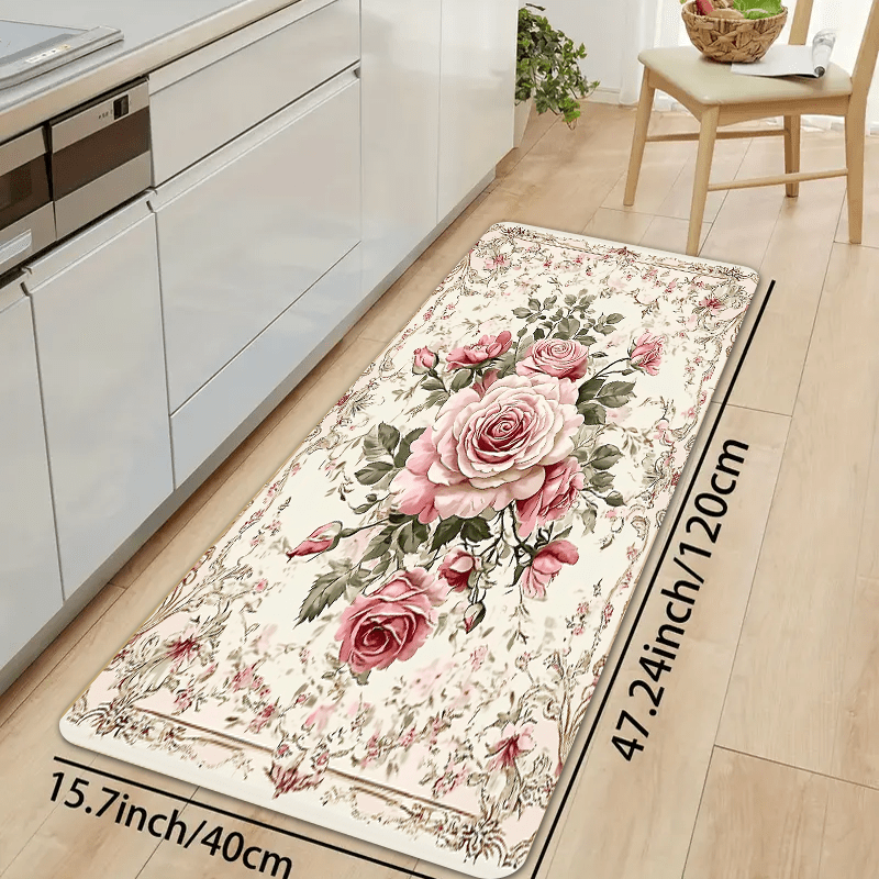 Polyester Floral Kitchen Mats Set Non-Slip Oil-Resistant Floor Rugs 1.2cm Thick