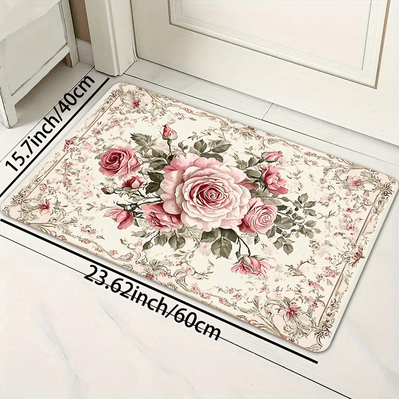 Polyester Floral Kitchen Mats Set Non-Slip Oil-Resistant Floor Rugs 1.2cm Thick