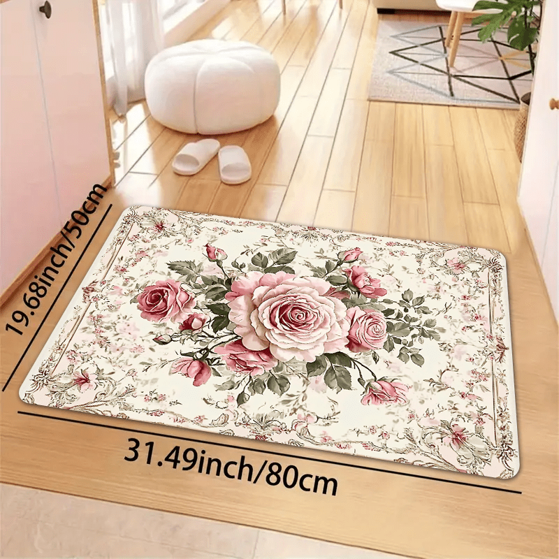 Polyester Floral Kitchen Mats Set Non-Slip Oil-Resistant Floor Rugs 1.2cm Thick