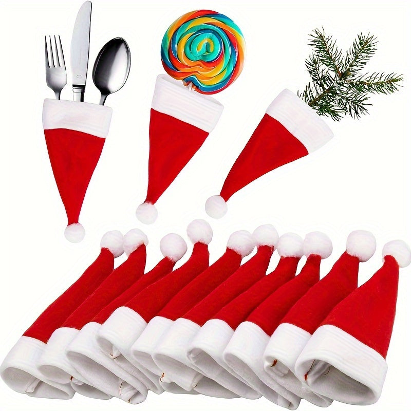 Christmas Santa Hat Silverware Holders 10-Pack for Holiday Dining and Decor