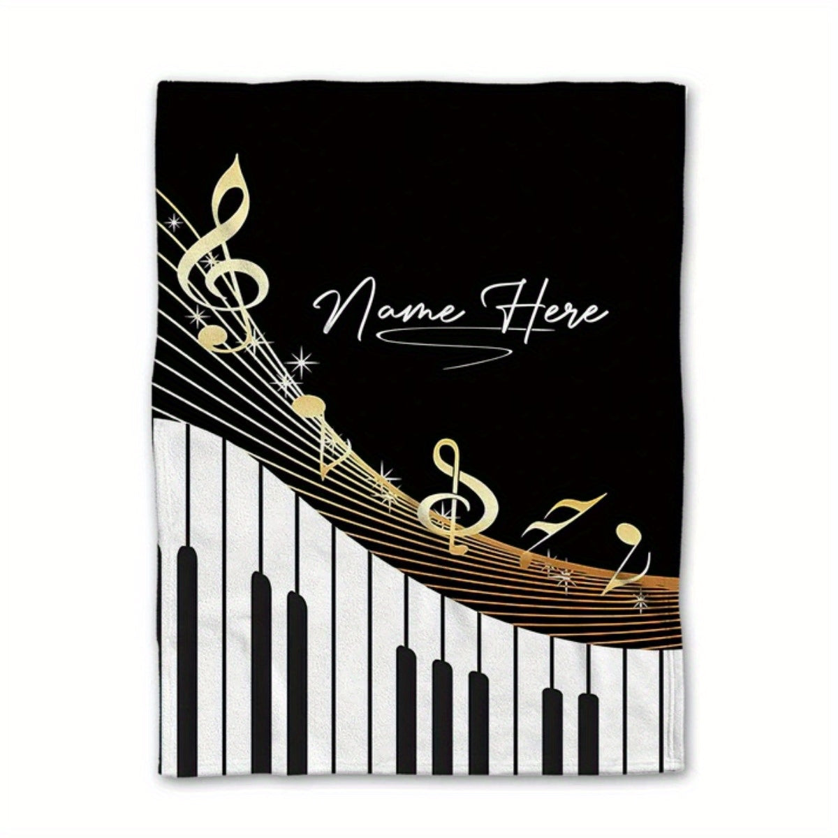 Personalized Piano Music Throw Blanket Flannel Fleece with Custom Name and Musical Notes