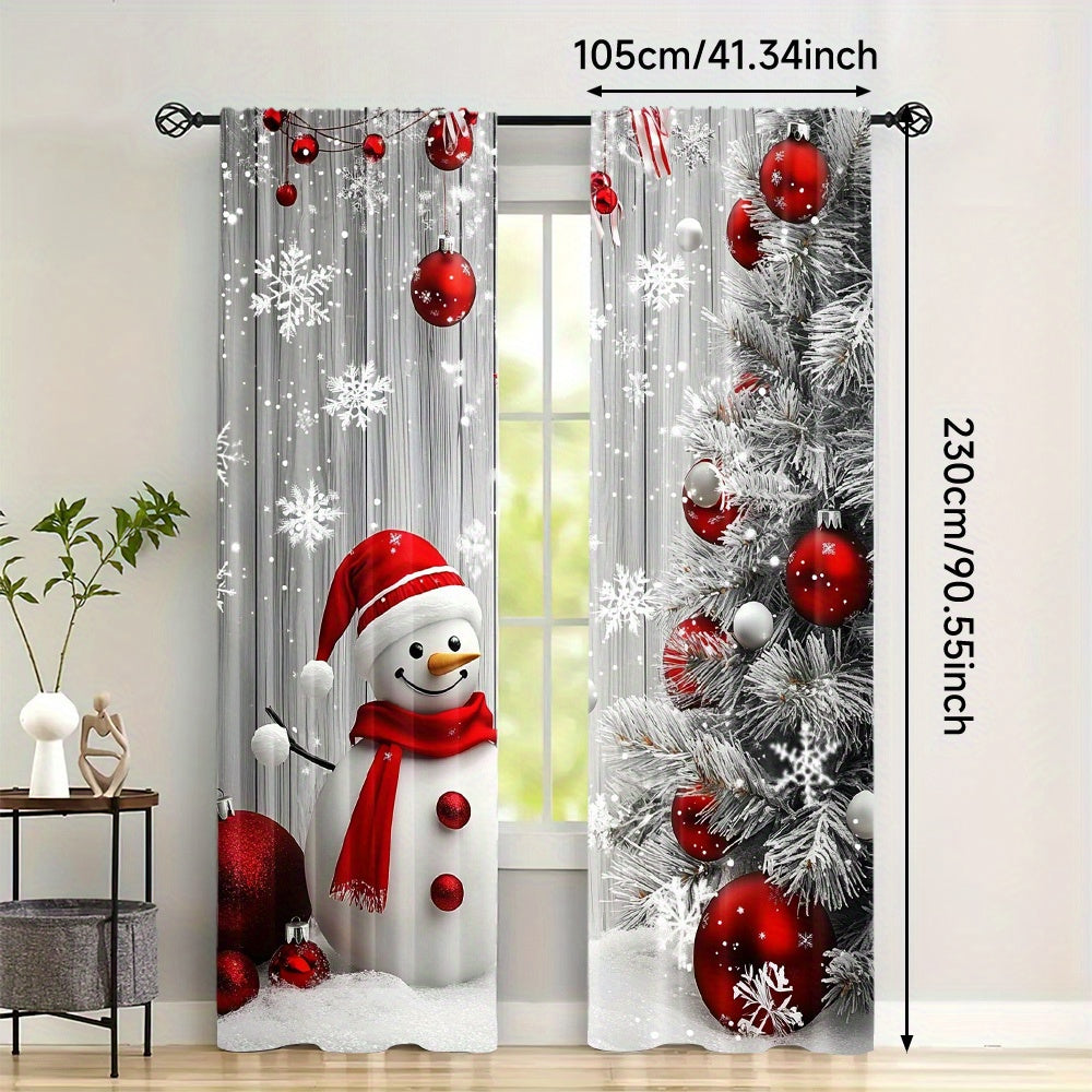 2-Pack Polyester Christmas Curtains Snowman and Ornaments Holiday Window Treatments for Living Room Kitchen Dining