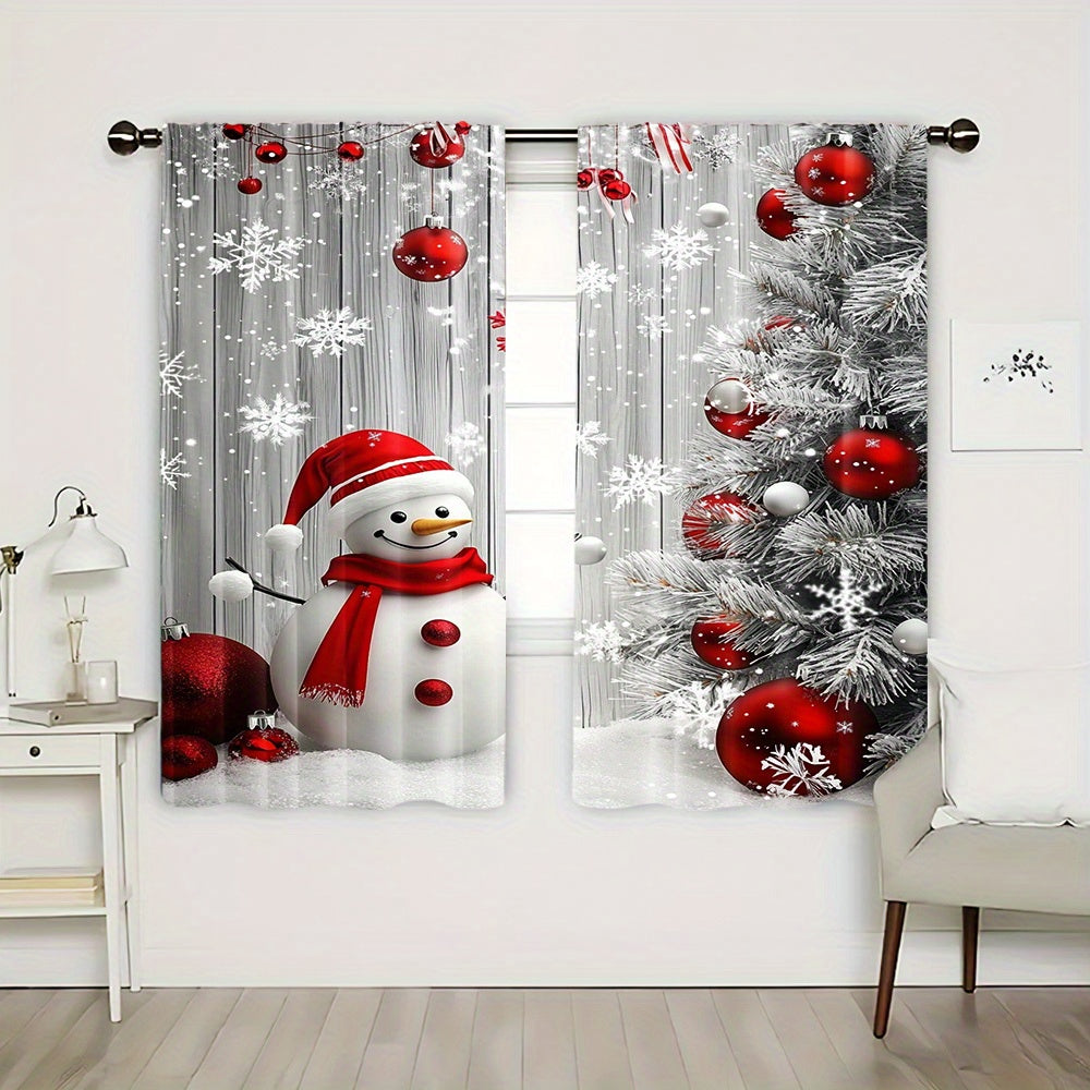 2-Pack Polyester Christmas Curtains Snowman and Ornaments Holiday Window Treatments for Living Room Kitchen Dining