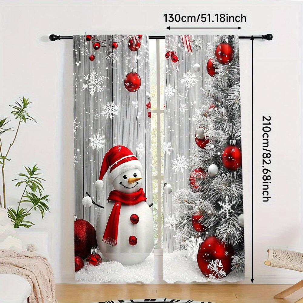 2-Pack Polyester Christmas Curtains Snowman and Ornaments Holiday Window Treatments for Living Room Kitchen Dining