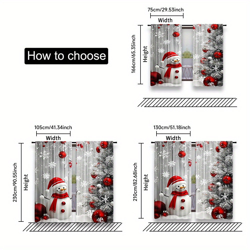 2-Pack Polyester Christmas Curtains Snowman and Ornaments Holiday Window Treatments for Living Room Kitchen Dining