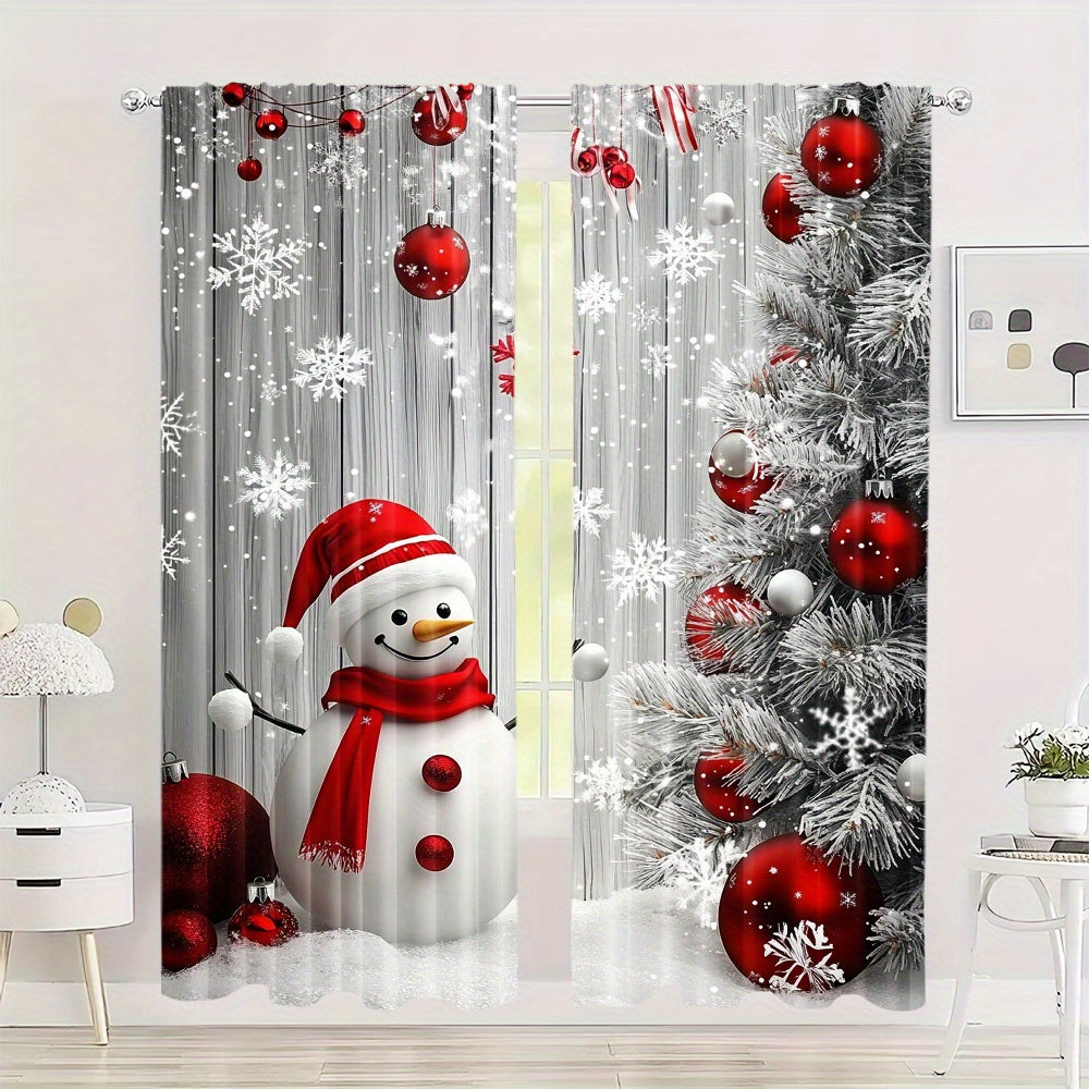 2-Pack Polyester Christmas Curtains Snowman and Ornaments Holiday Window Treatments for Living Room Kitchen Dining