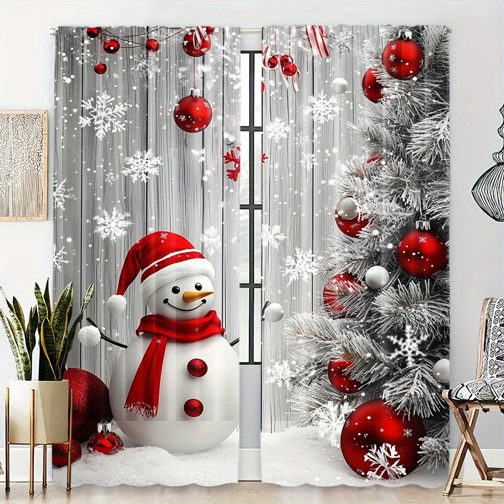 2-Pack Polyester Christmas Curtains Snowman and Ornaments Holiday Window Treatments for Living Room Kitchen Dining