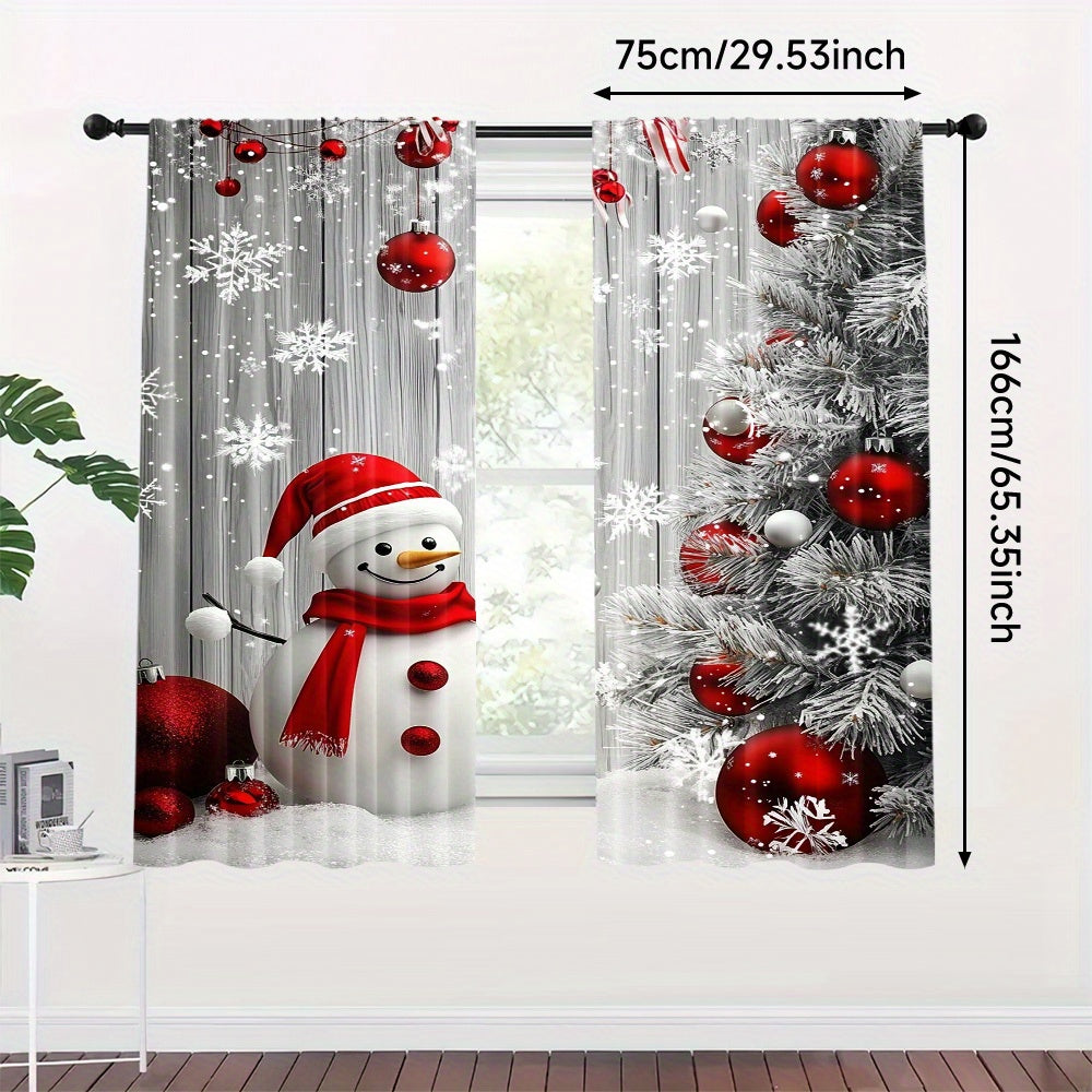 2-Pack Polyester Christmas Curtains Snowman and Ornaments Holiday Window Treatments for Living Room Kitchen Dining