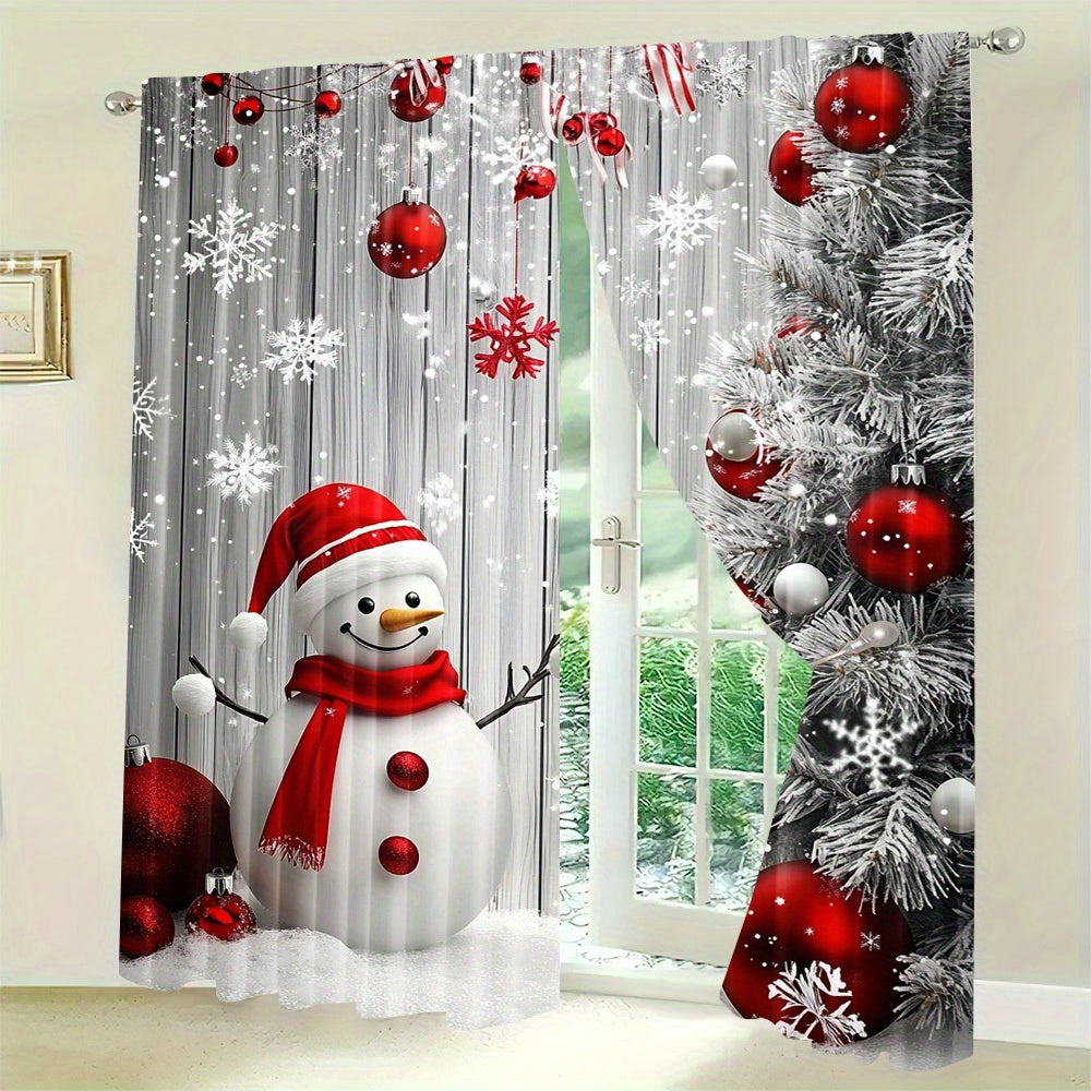 2-Pack Polyester Christmas Curtains Snowman and Ornaments Holiday Window Treatments for Living Room Kitchen Dining