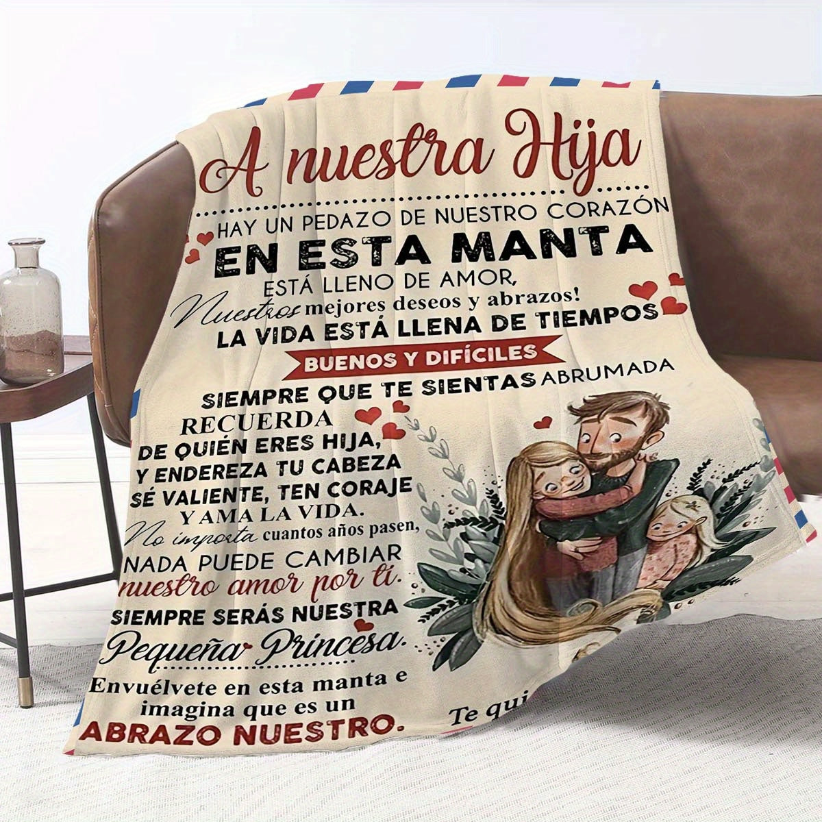 Fleece Blanket for Daughters with Spanish Dad's Letter Digital Print Thick Warm Machine Washable
