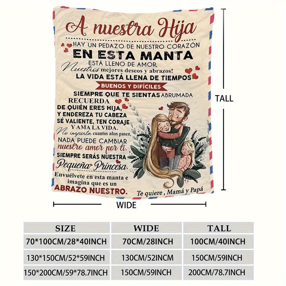 Fleece Blanket for Daughters with Spanish Dad's Letter Digital Print Thick Warm Machine Washable