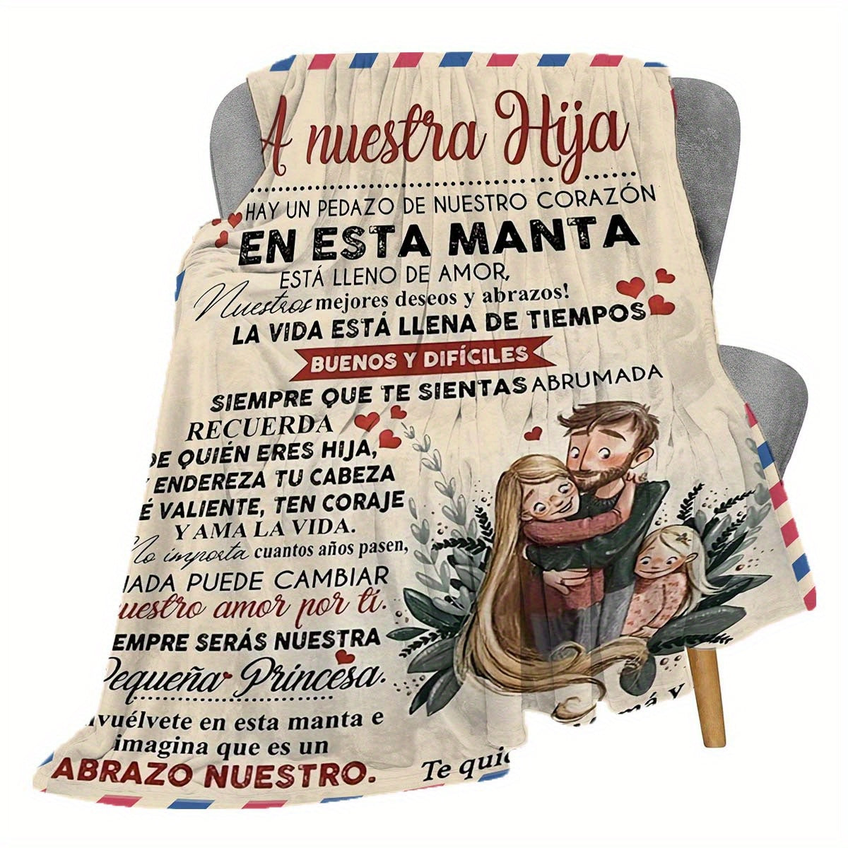 Fleece Blanket for Daughters with Spanish Dad's Letter Digital Print Thick Warm Machine Washable