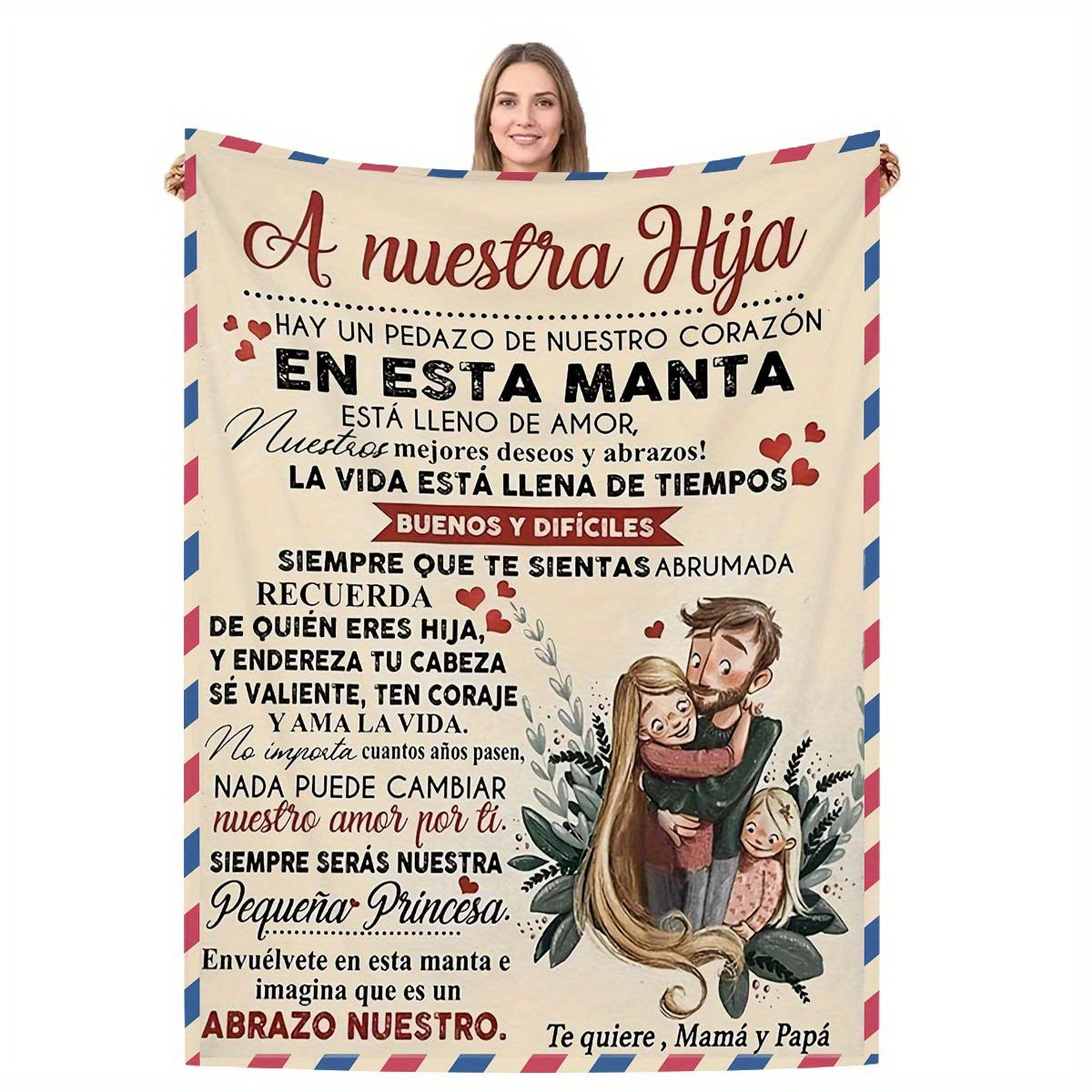 Fleece Blanket for Daughters with Spanish Dad's Letter Digital Print Thick Warm Machine Washable