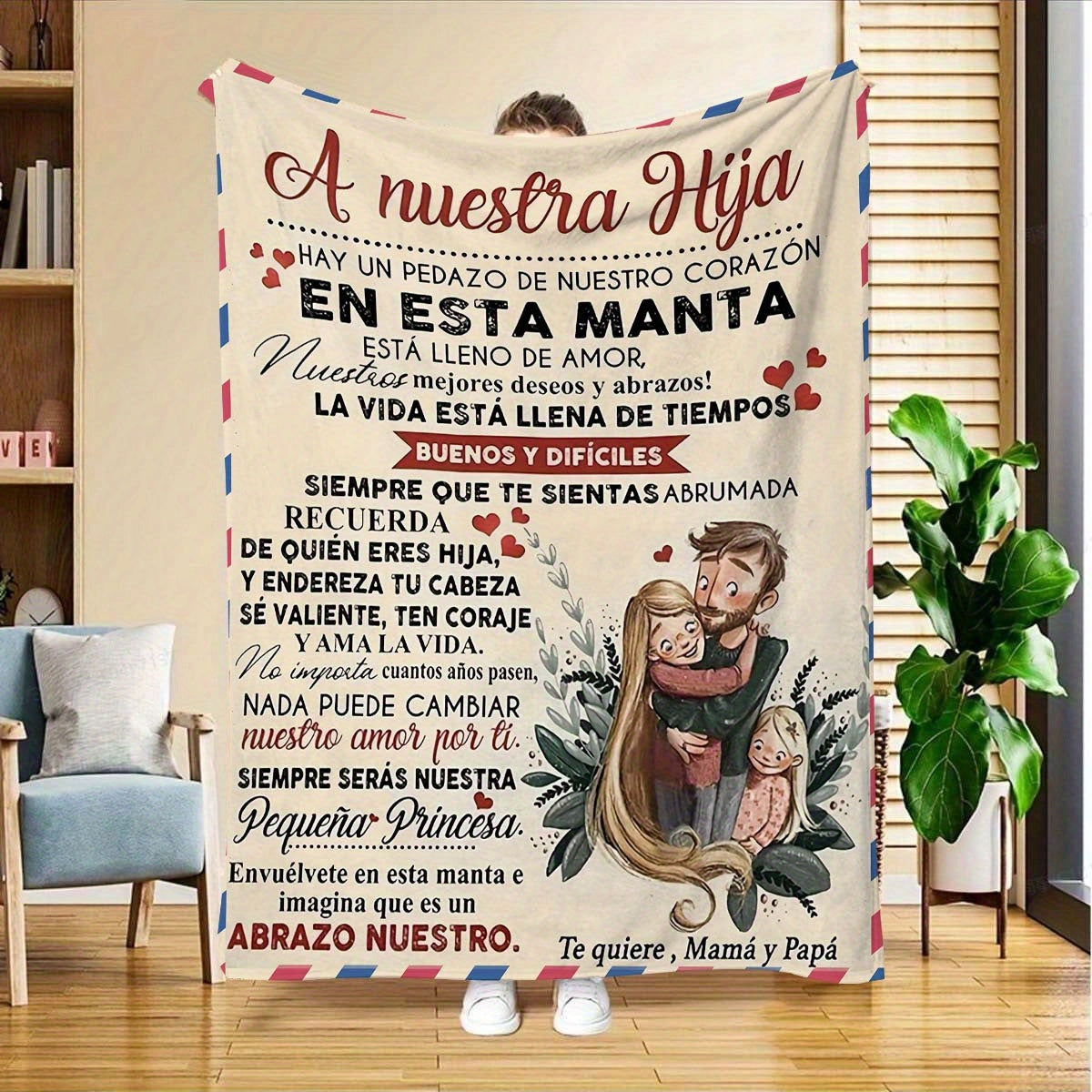 Fleece Blanket for Daughters with Spanish Dad's Letter Digital Print Thick Warm Machine Washable