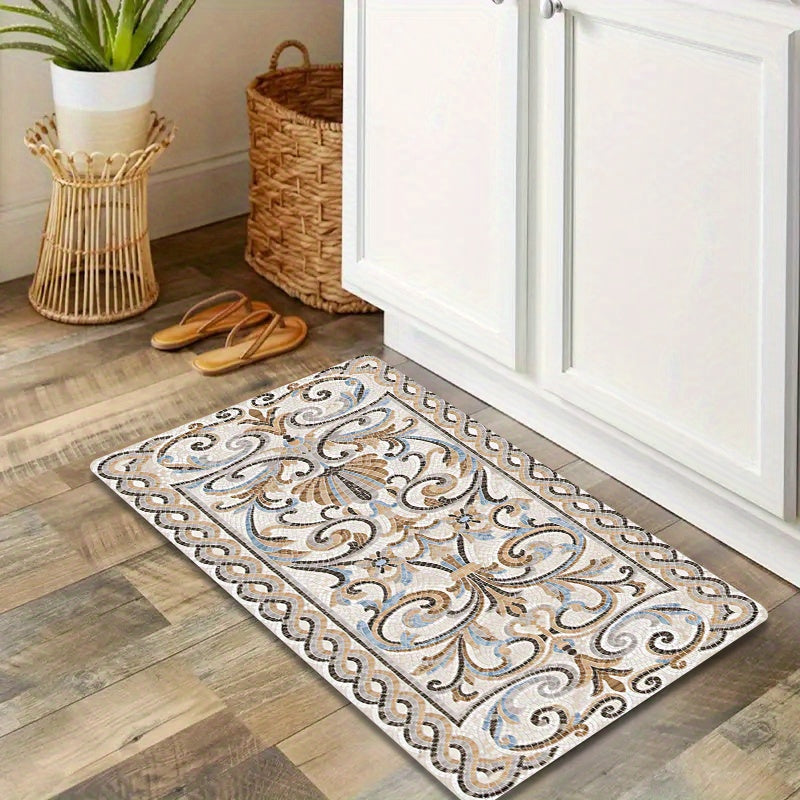 Floral Pattern Anti-Fatigue Kitchen Floor Mat Non-Slip Wear-Resistant 1.09cm Thick