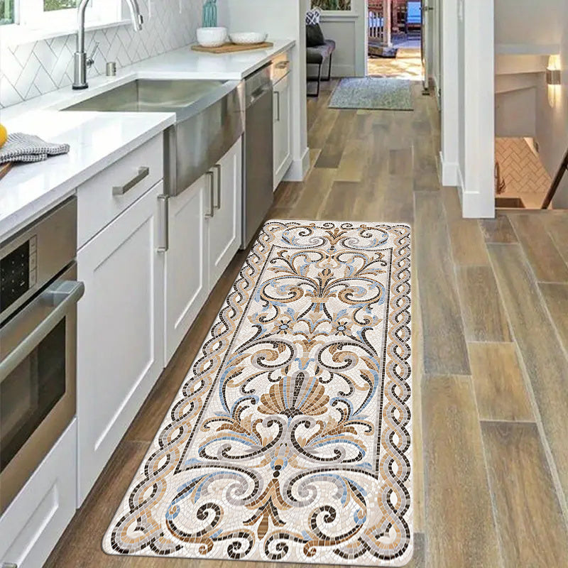 Floral Pattern Anti-Fatigue Kitchen Floor Mat Non-Slip Wear-Resistant 1.09cm Thick