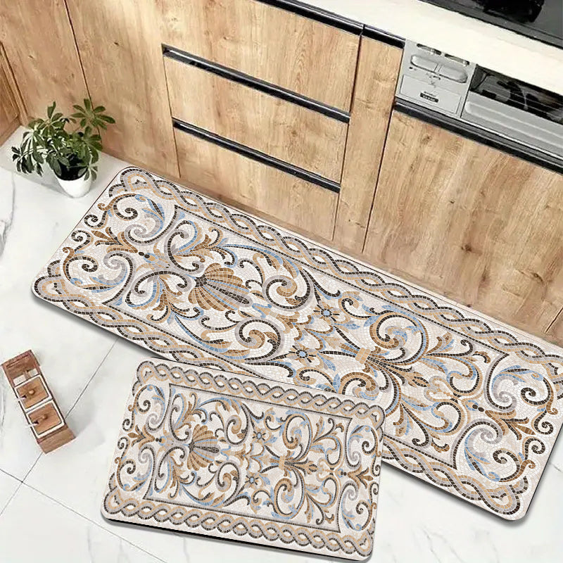 Floral Pattern Anti-Fatigue Kitchen Floor Mat Non-Slip Wear-Resistant 1.09cm Thick
