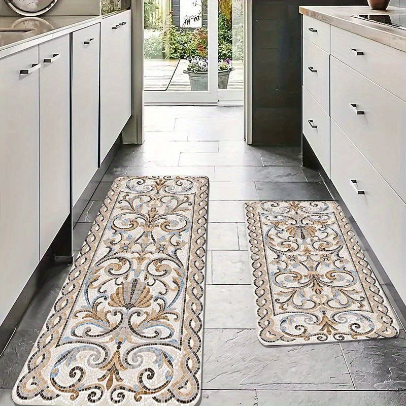 Floral Pattern Anti-Fatigue Kitchen Floor Mat Non-Slip Wear-Resistant 1.09cm Thick