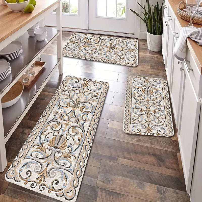Floral Pattern Anti-Fatigue Kitchen Floor Mat Non-Slip Wear-Resistant 1.09cm Thick