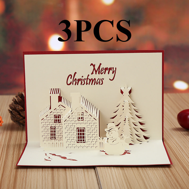 3D Pop-Up Christmas Card with Festive Castle and Tree Design Hollow Plastic Holiday Greeting Card