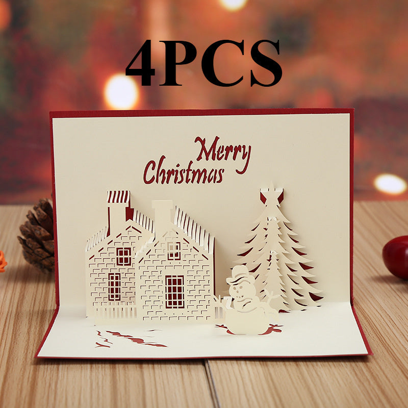 3D Pop-Up Christmas Card with Festive Castle and Tree Design Hollow Plastic Holiday Greeting Card