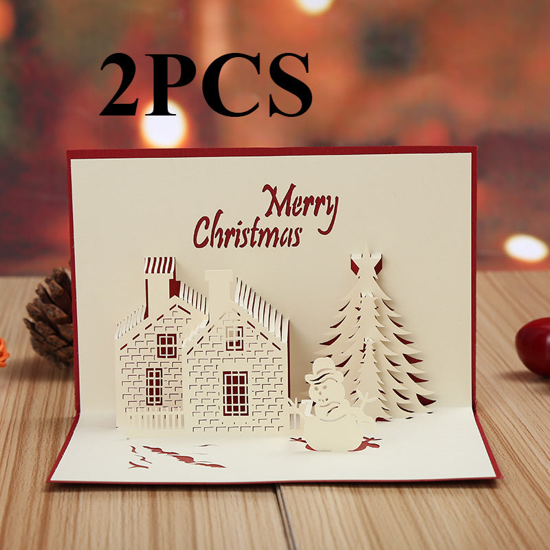 3D Pop-Up Christmas Card with Festive Castle and Tree Design Hollow Plastic Holiday Greeting Card