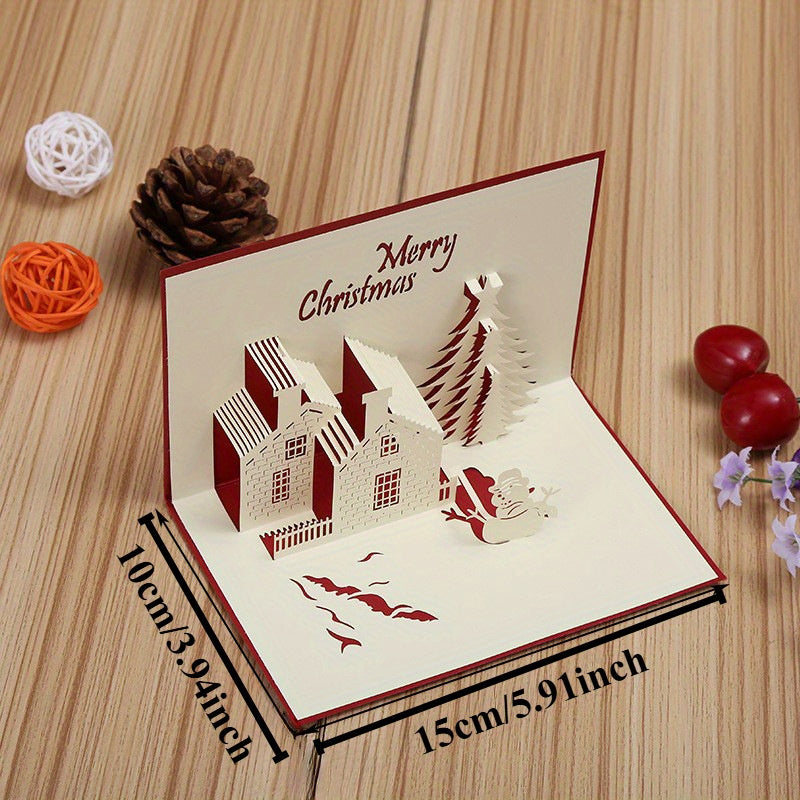 3D Pop-Up Christmas Card with Festive Castle and Tree Design Hollow Plastic Holiday Greeting Card