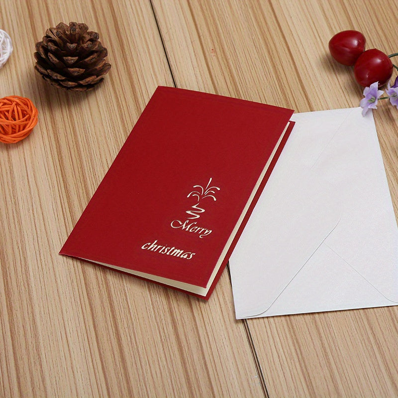 3D Pop-Up Christmas Card with Festive Castle and Tree Design Hollow Plastic Holiday Greeting Card