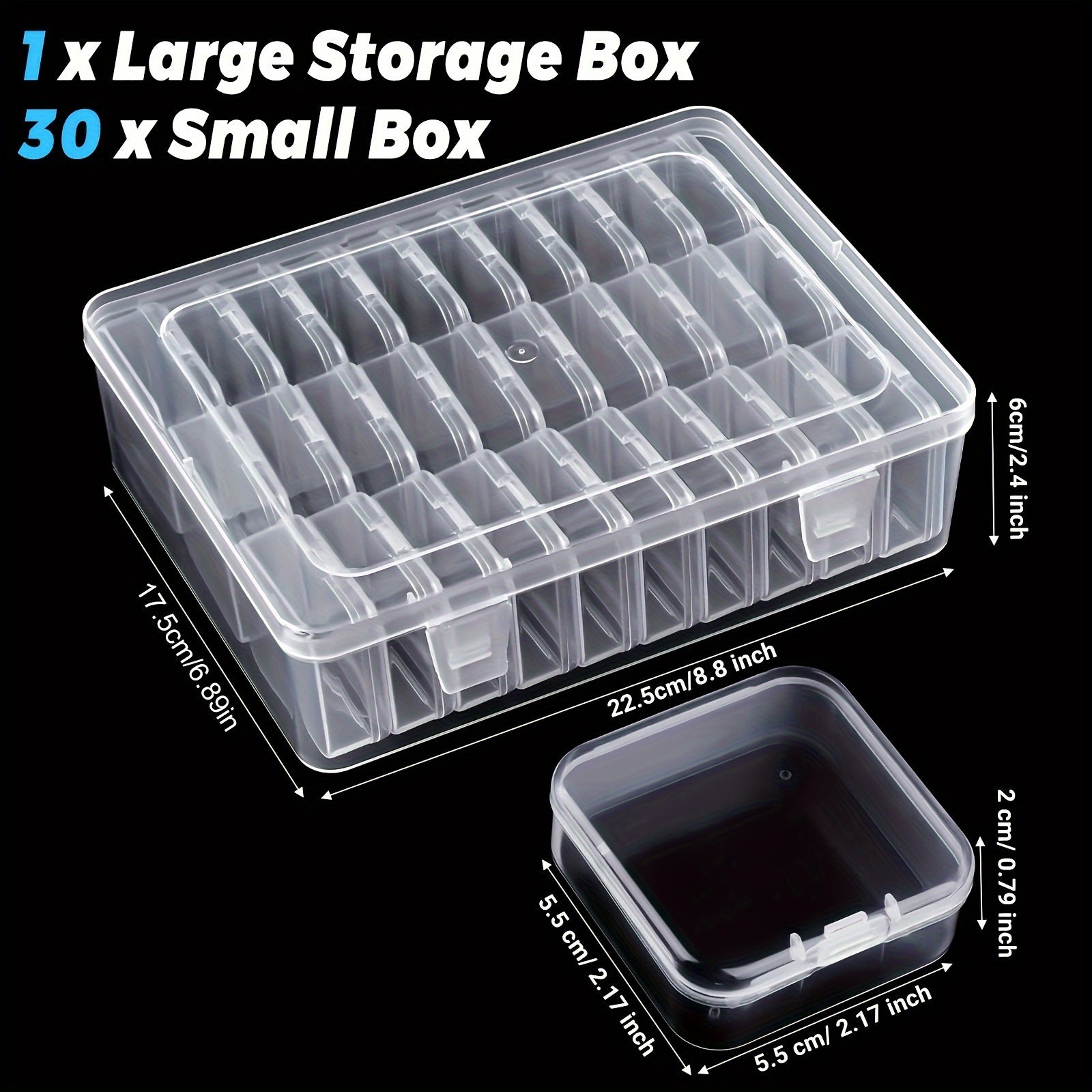 Set of 30 Small Transparent Plastic Storage Boxes for Jewelry Crafts and Small Items