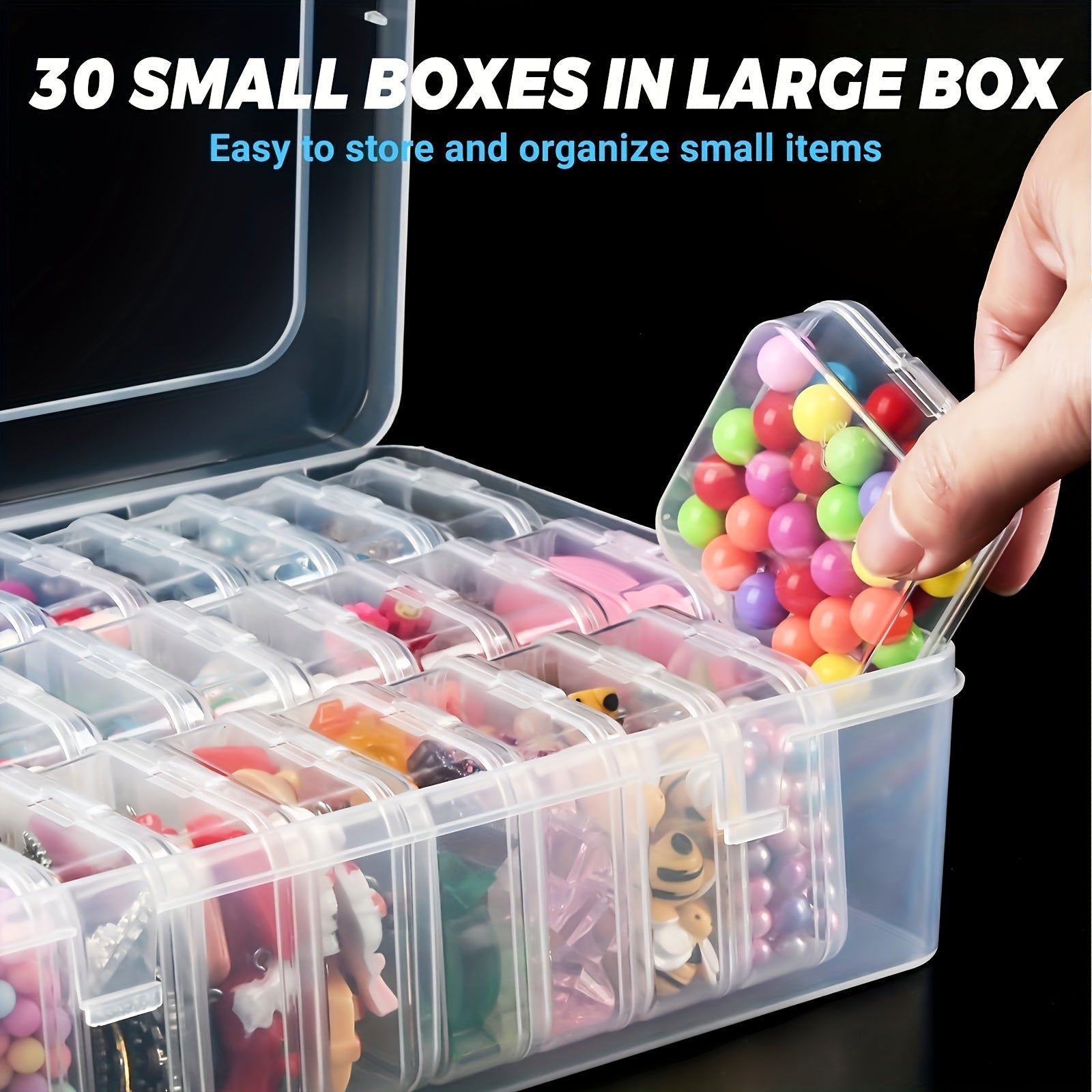 Set of 30 Small Transparent Plastic Storage Boxes for Jewelry Crafts and Small Items