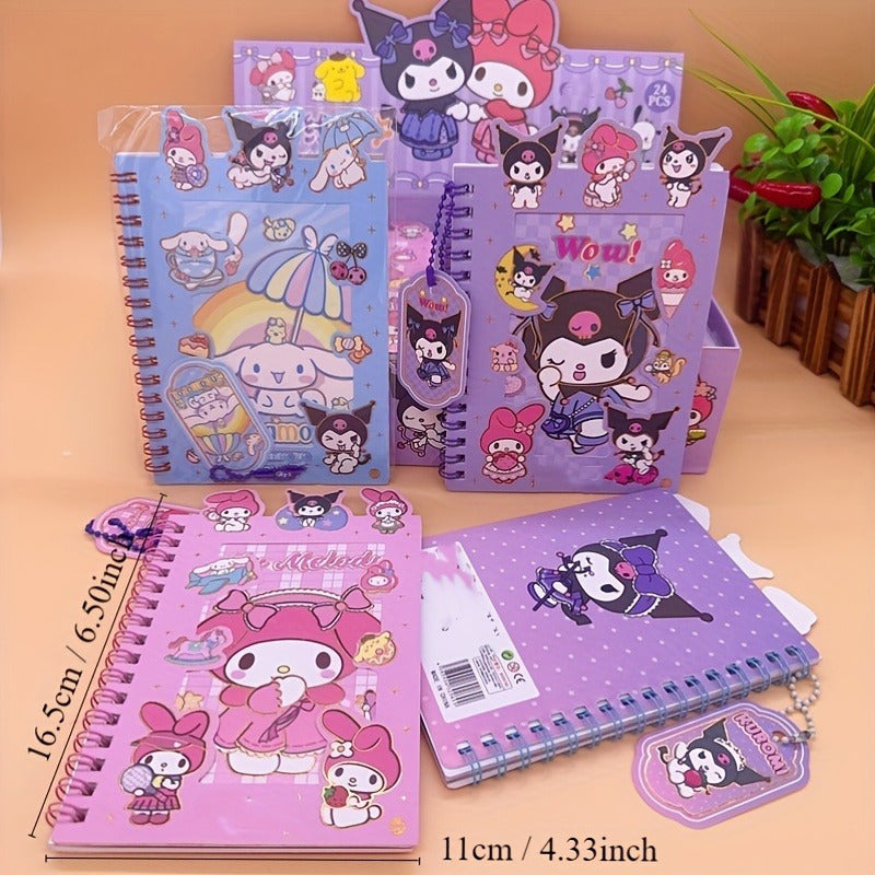 DIY Journal Kit with Coil Notebook Stickers and Charms for Teens and Adults in Blue Purple Pink