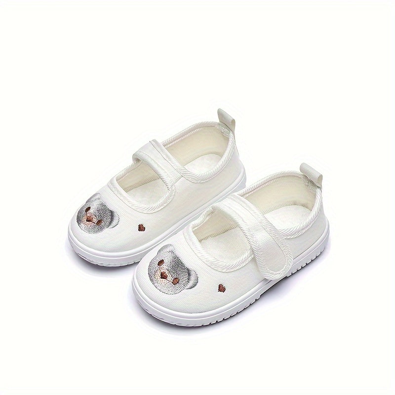 Zapatos de lona para niñas pequeñas y bebés, de caña baja, con bordado de dibujos animados, suela de PVC, fácil de poner y quitar, otoño y primavera