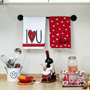 Valentine's Day Kitchen Towel Set 2 Pieces Red Heart Design Super Absorbent Dish Towels
