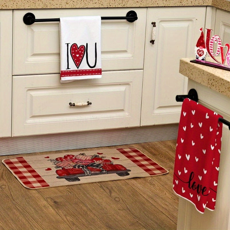 Valentine's Day Kitchen Towel Set 2 Pieces Red Heart Design Super Absorbent Dish Towels