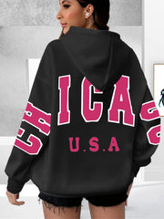 Plus Size Letter Print Hoodie Women's Casual Long Sleeve Drawstring Sweatshirt