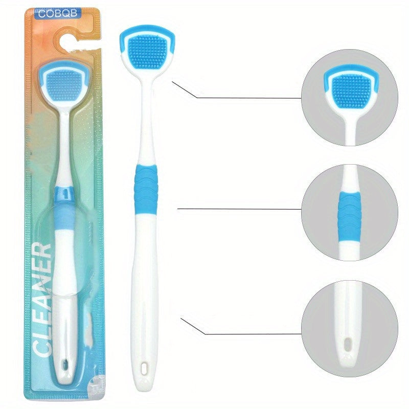 Adult Tongue Scraper White with Blue Bristles Gentle Oral Hygiene Tool