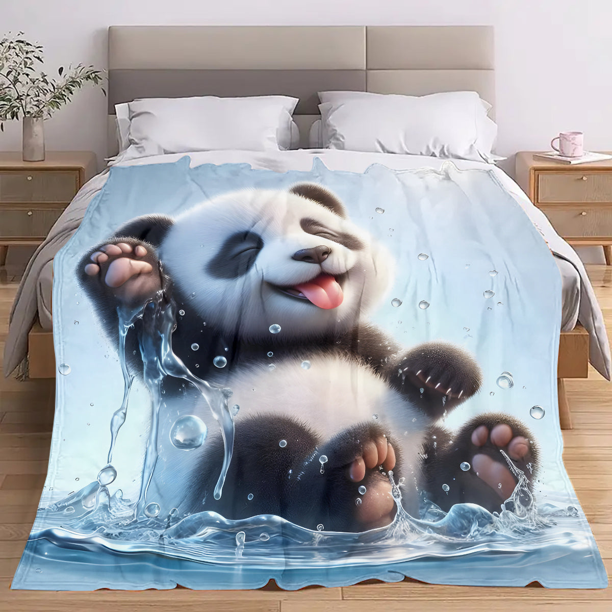 Manta de franela estilo bohemio con diseño de panda, hipoalergénica, para todas las estaciones, de punto, para sofá, cama o camping