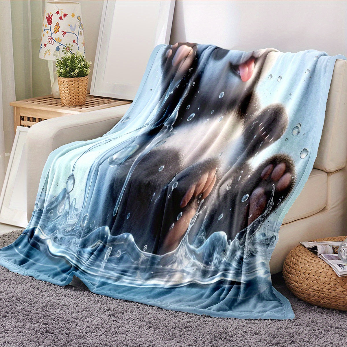 Manta de franela estilo bohemio con diseño de panda, hipoalergénica, para todas las estaciones, de punto, para sofá, cama o camping