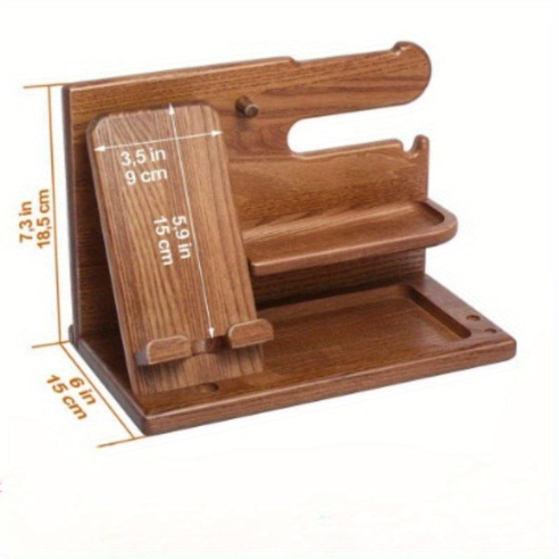 Ofis stoli uchun yog'och zaryadlash stendi, soatlar va ko'zoynaklar uchun telefon saqlash tokchasi.