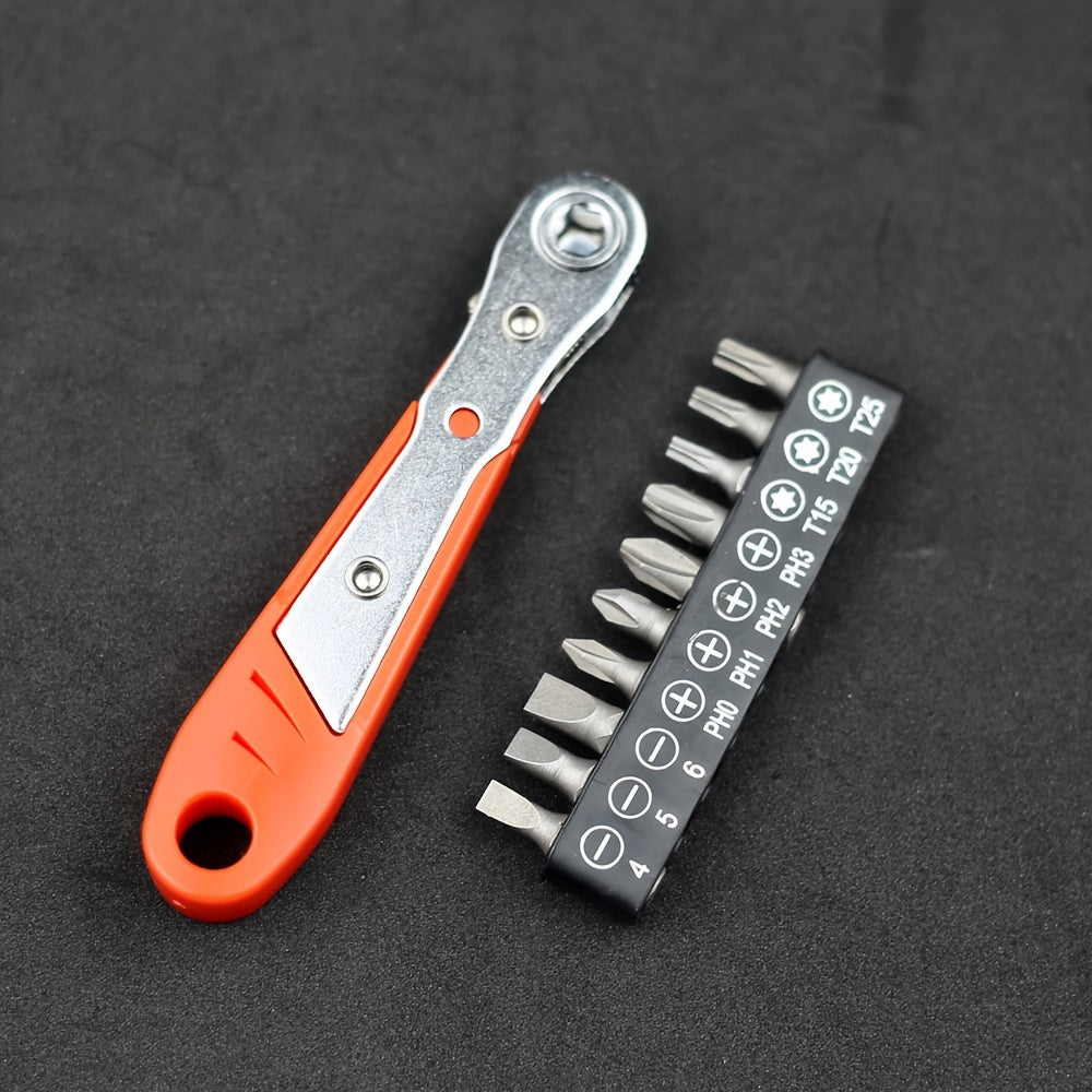 Mini Ratchet Wrench Set with Screwdriver Head, Anti-Slip Steel, Compact, Two-Way