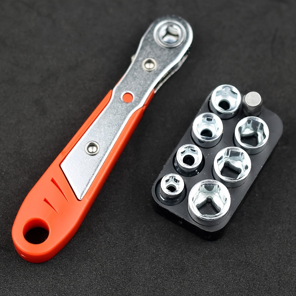 Mini Ratchet Wrench Set with Screwdriver Head, Anti-Slip Steel, Compact, Two-Way