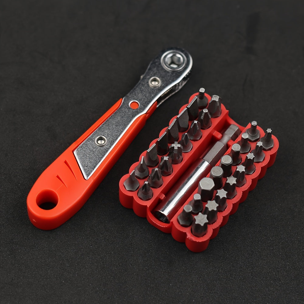 Mini Ratchet Wrench Set with Screwdriver Head, Anti-Slip Steel, Compact, Two-Way