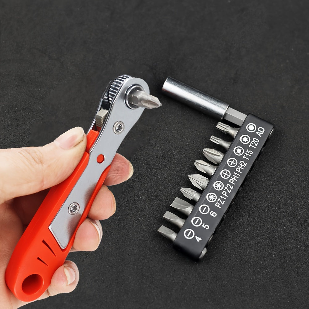 Mini Ratchet Wrench Set with Screwdriver Head, Anti-Slip Steel, Compact, Two-Way