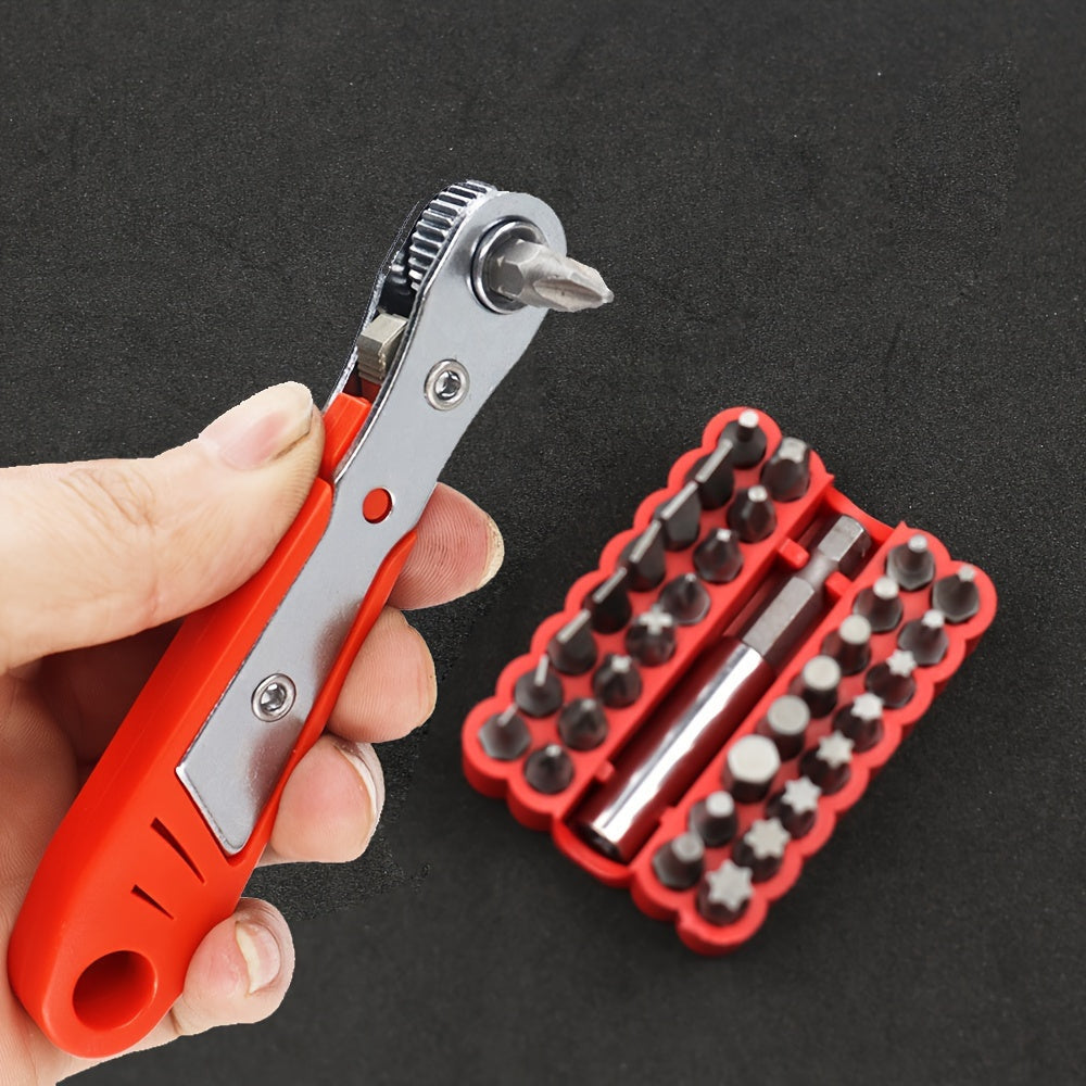 Mini Ratchet Wrench Set with Screwdriver Head, Anti-Slip Steel, Compact, Two-Way