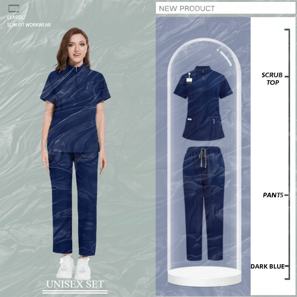 Nursing Uniforms for Hospital and Salon Short Sleeve Surgical Clothing with Zipper and Collar