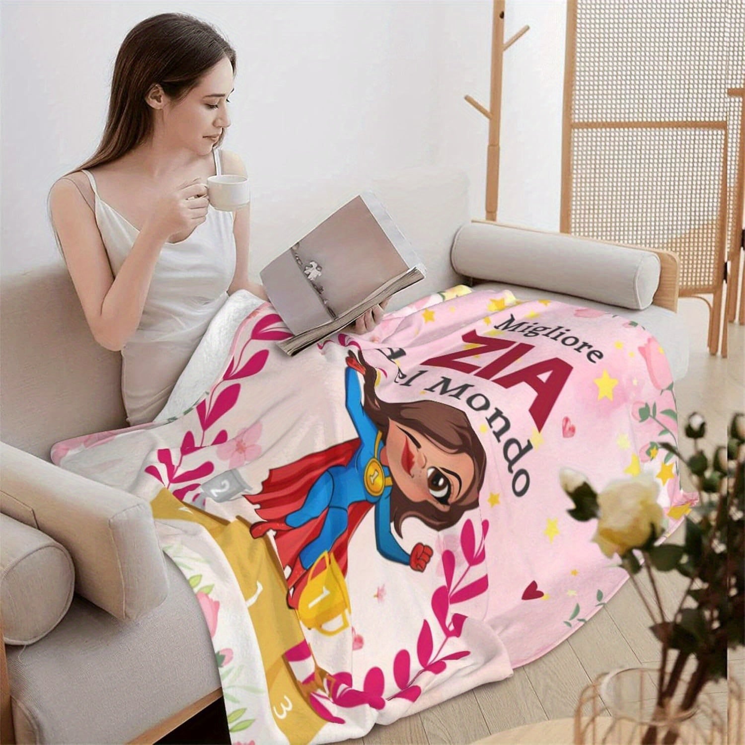 Soft Flannel Throw Blanket for Adults Vintage Style Mixed Color Polyester Knitted 50x60 Inches