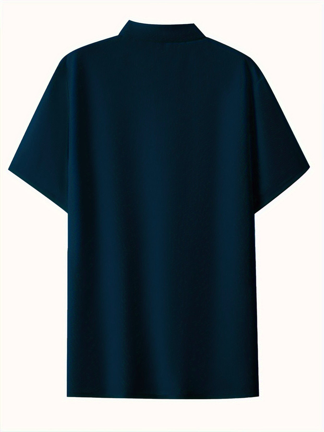 Men's Navy Blue Waffle Knit Shirt Short Sleeve Business Casual Summer Breathable Polyester