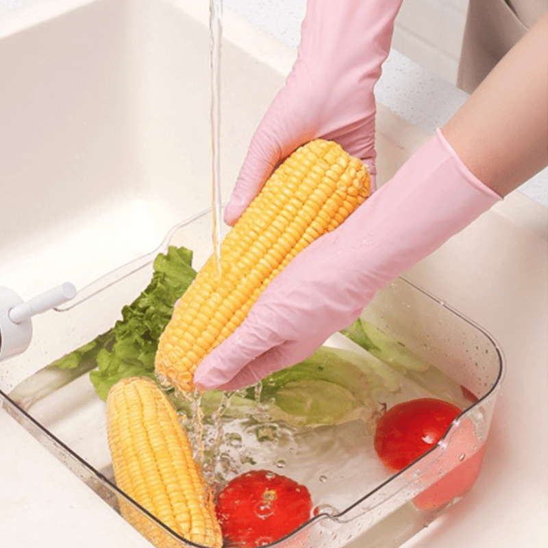 Ayollar uchun qo'l yuvish - suv o'tkazmaydigan, kukunsiz, antibakterial; oshxona, hammom, hojatxona uchun ideal; qulay moslik uchun moslashuvchan va silikonli, mustahkam nitril oziq-ovqat darajasidagi idish yuvish qo'lqoplari.