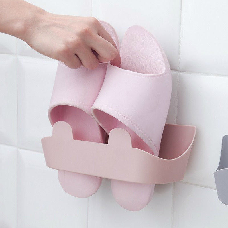 Wall-Mounted Shoe Rack Space Saver Plastic Slipper Holder Bathroom Organizer
