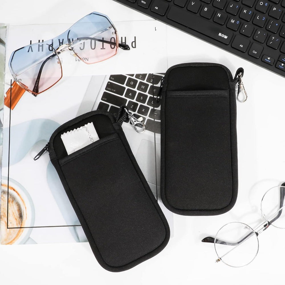 Neoprene Glasses Case with Zipper and Carabiner Lightweight Double Glasses Holder